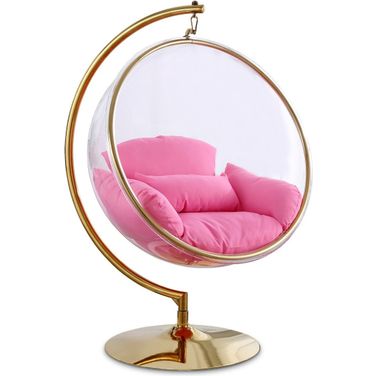 Luna Fabric Acrylic Swing Bubble Accent Chair In Pink