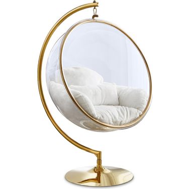 Luna Faux Fur Acrylic Swing Accent Chair In White