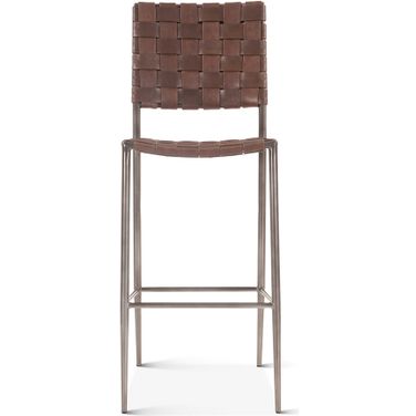 Lund 17 Inch Buffalo Leather and Iron Bar Chair In Brown
