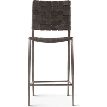 Lund 17 Inch Buffalo Leather and Iron Counter Chair In Black