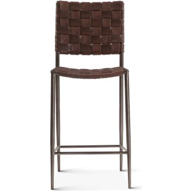Lund 17 Inch Buffalo Leather and Iron Counter Chair In Brown