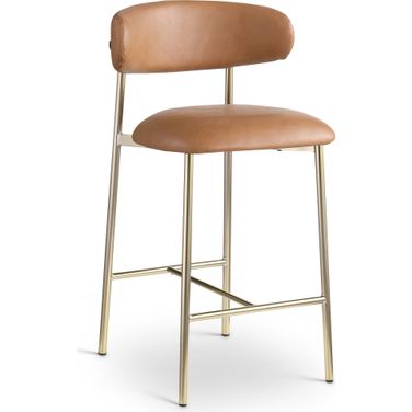 Lupita Vegan Leather Counter Stool Set of 2 In Cognac and Brushed Gold
