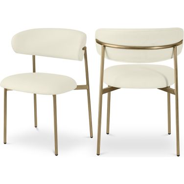 Lupita Vegan Leather Dining Chair Set of 2 In Cream/Brushed Gold