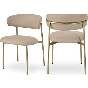 Lupita Vegan Leather Dining Chair Set of 2 In Taupe and Brushed Gold