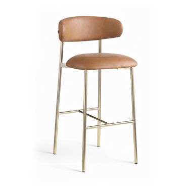 Lupita Vegan Leather Upholstered Bar Stool Set of 2 In Cognac