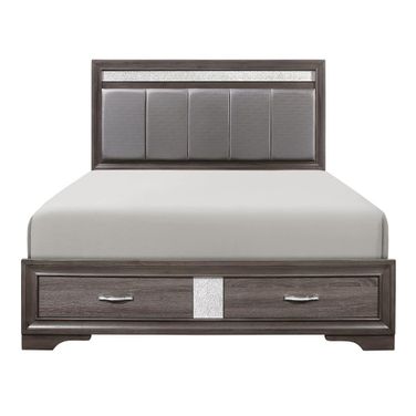 Luster California King Platform Bed with Footboard Storage In Gray and Champagne