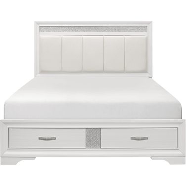 Luster Eastern King Platform Bed with Footboard Storage In White