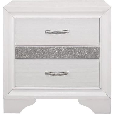 Luster White And Silver Glitter Nightstand