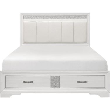 Luster White And Silver Glitter Queen Storage Platform Bed