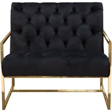 Luxe Accent Chair In Black Tufted Velvet Fabric With Polished Gold Stainless Steel Frame
