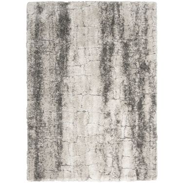 Luxurious Shag 5'3" x 7'3" Indoor Rug In Ivory and Charcoal
