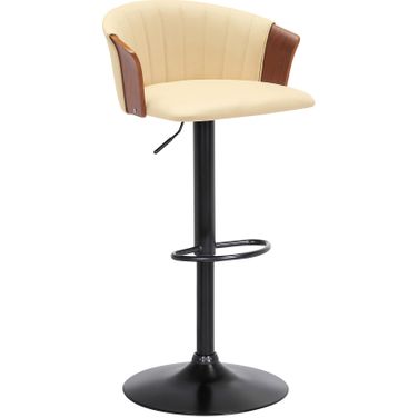 Lydia Adjustable Walnut Wood Bar Stool In Cream Faux Leather with Black Metal