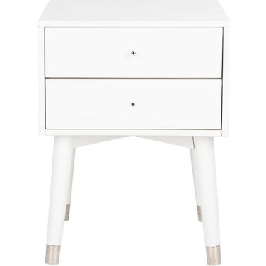 Lyla Mid Century Retro Silver Cap Nightstand in White and Silver