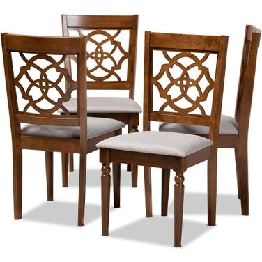 Lylah Modern and Contemporary Grey Fabric Upholstered and Walnut Brown Finished Wood 4-Piece Dining Chair Set