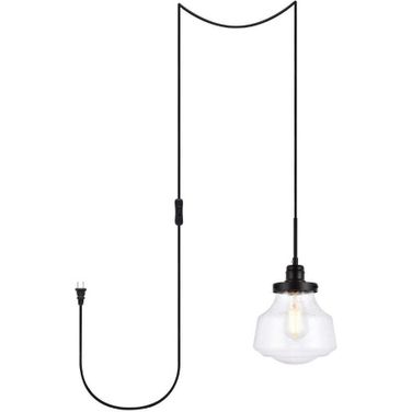 Lyle 1 Light Black And Clear Seeded Glass Plug In Pendant