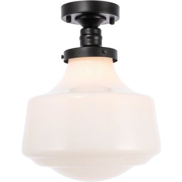 Lyle 1 Light Black And Frosted White Glass Flush Mount LD6243BK