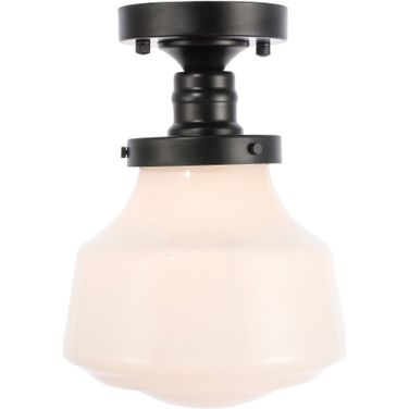 Lyle 1 Light Black And Frosted White Glass Flush Mount