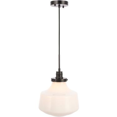 Lyle 1 Light Black And Frosted White Glass Pendant