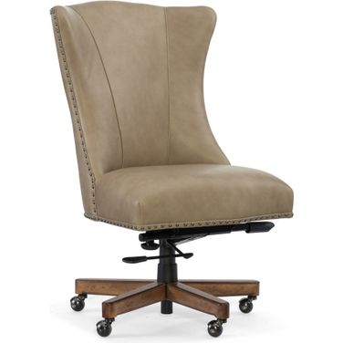 EC Lynn Beige Leather Home Office Swivel Chair