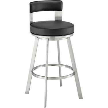 Lynof Swivel Counter Stool In Brushed Stainless Steel with Black Faux Leather