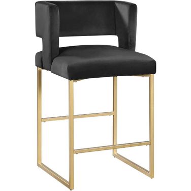 Lynx Black Velvet Bar Stool Set of 2 In Gold