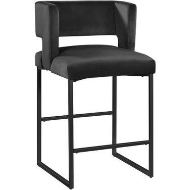 Lynx Black Velvet Bar Stool Set of 2 In Matte Black