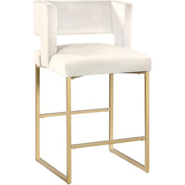 Lynx Cream Velvet Bar Stool Set of 2 In Gold
