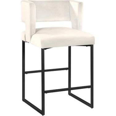 Lynx Cream Velvet Bar Stool Set of 2 In Matte Black