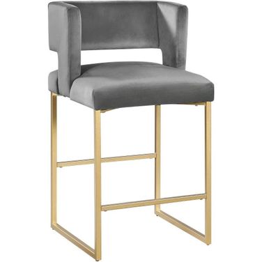 Lynx Gray Velvet Bar Stool Set of 2 In Gold