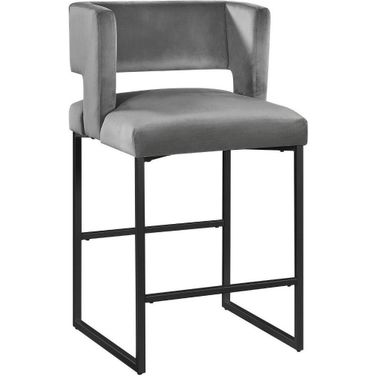 Lynx Gray Velvet Bar Stool Set of 2 In Matte Black