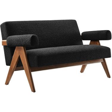 Lyra Boucle Fabric Loveseat In Black
