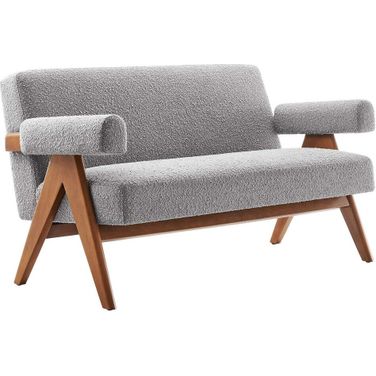 Lyra Boucle Fabric Loveseat In Light Gray