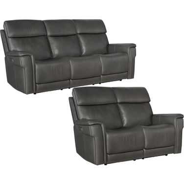 MS Lyra Sahara Dorian Gray Leather Zero Gravity Power Reclining Living Room Set With Power Headrest