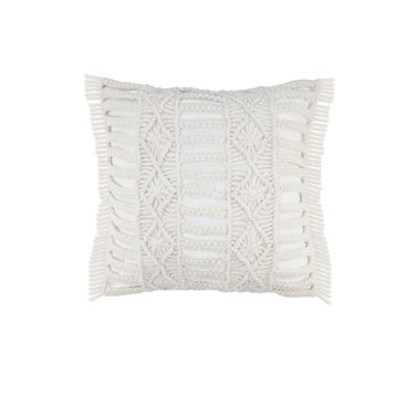 Lyran 24" x 24" Feather Filled Barthelemy Handmade Macrame Indoor Outdoor Throw Pillow In White