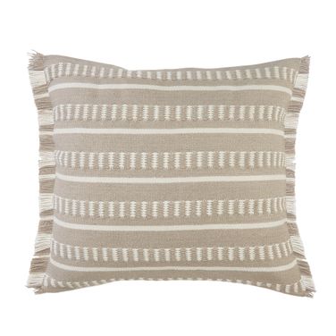 Lyran 24" x 24" Feather Filled Belgravia Striped Indoor/Outdoor Throw Pillow In Beige
