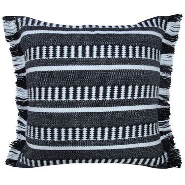 Lyran Belgravia Ox Bay Hand-Woven Geometric Resistant Pillow Cover In Jet Black and White