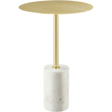 Lyric Round Side Table In White and Brass