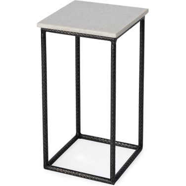 Mabel Marble and Hammered Iron Side Table In White and Black