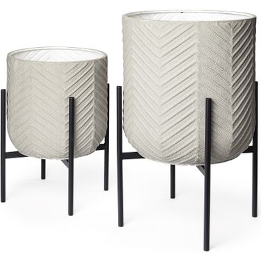 Mabel Metal Top with Black Iron Base Plant Stands Set of 2 In Eggshell