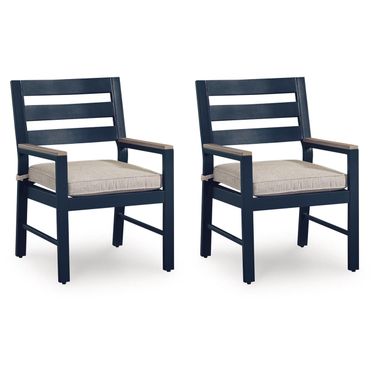 Mabry Shores Outdoor Arm Chair with Cushion Set of 2 In Blue