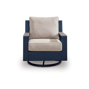 Mabry Shores Outdoor Swivel Glider Chair with Cushion In Blue