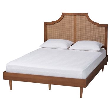 Macaria Woven Rattan Queen Bed In Walnut Brown