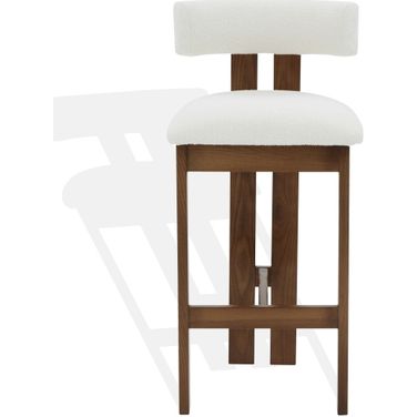 Macey Boucle Barstool In Ivory and Walnut