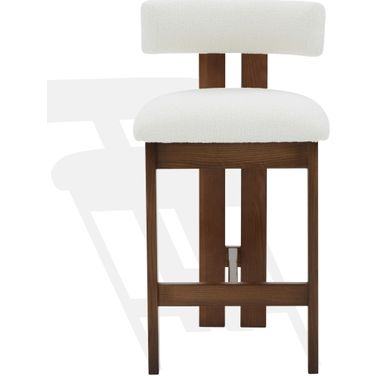 Macey Boucle Counter Stool In Ivory and Walnut
