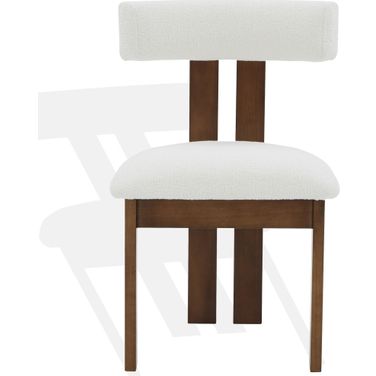 Macey Boucle Dining Chair In Ivory and Walnut
