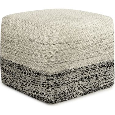 Macie Recycled PET Polyester Square Woven Outdoor/Indoor Pouf In Grey and White