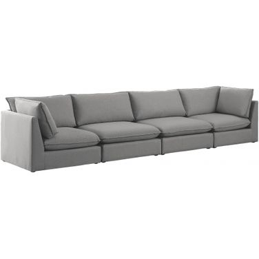 Mackenzie Durable Linen Textured 4 Seater Modular Sofa with Arm Support In Grey