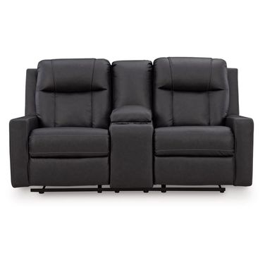 Mackmenville Reclining Loveseat with Console In Carbon
