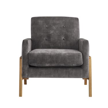 Macon Wood Arm Tufted Back Accent Chair In Coal