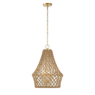 Macrame 4 Light Rope Pendant In Gold